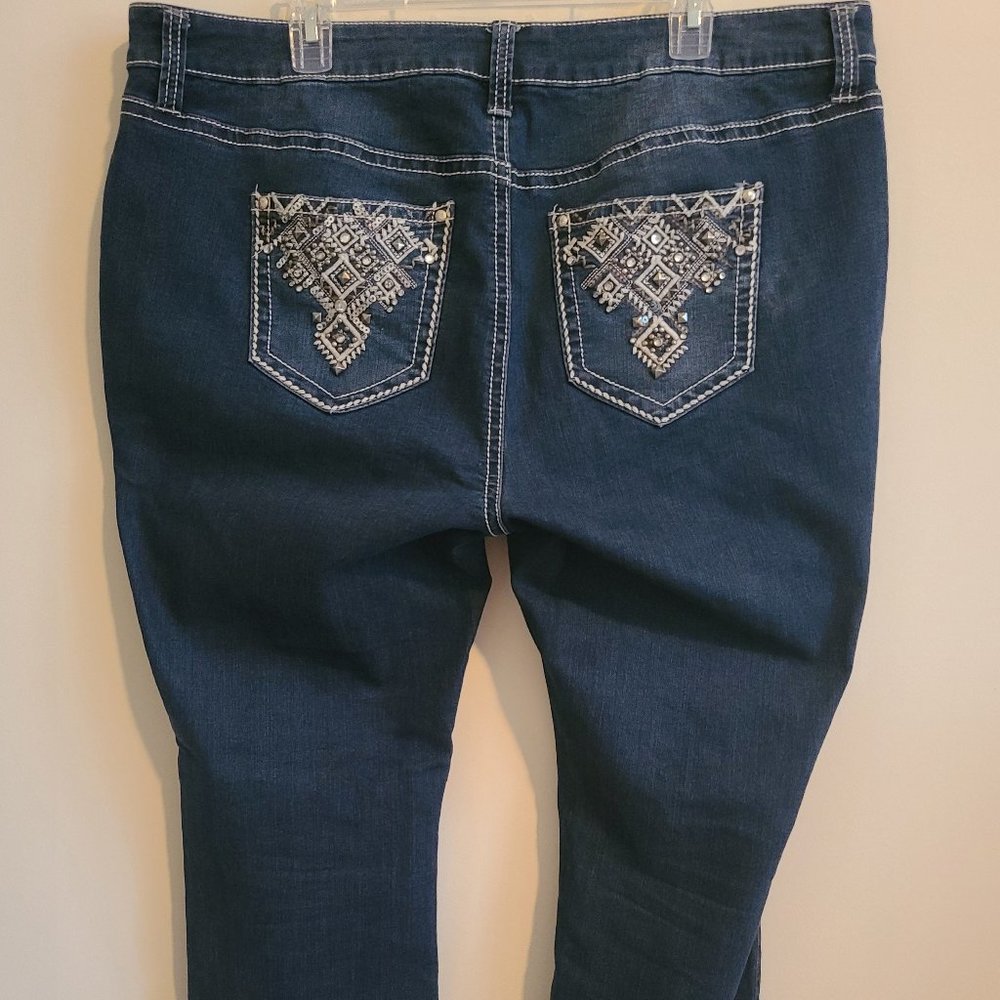 ZanaDi Womens Dark Blue Jeans 18W Denim Stretch Bootcut Bling Pockets Midrise